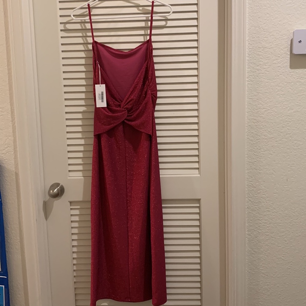 Reformation Breslin Body Con Low Back Formal Midi Dress in Hot Pink Sparkle Sz M - Picture 10 of 12